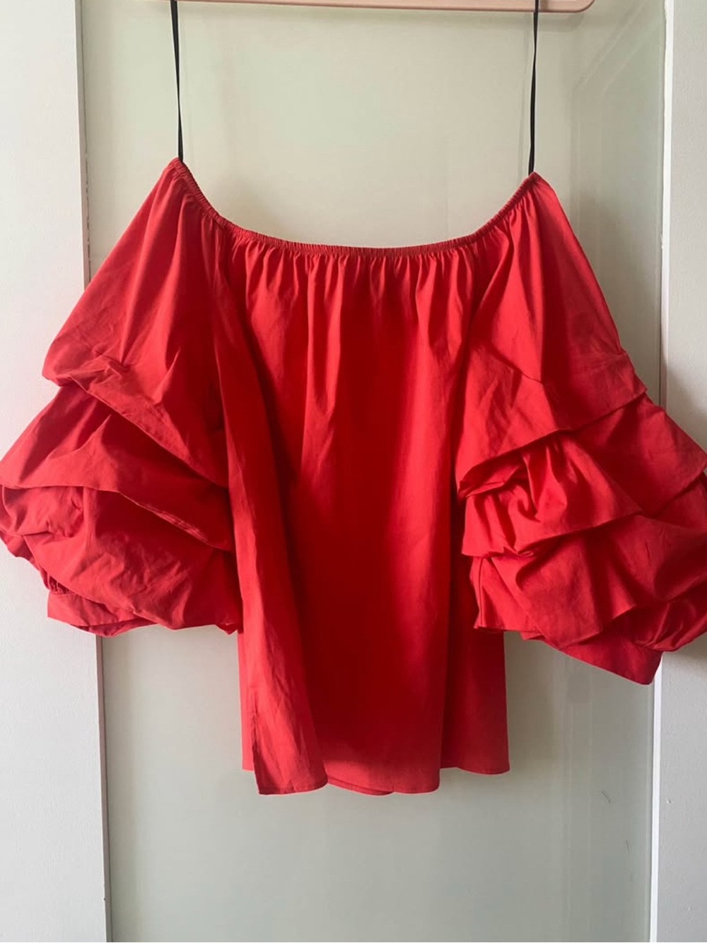 Fun Zara Vibrant Orange Off-Shoulder Ruffle Sleeve Blouse SZ XS